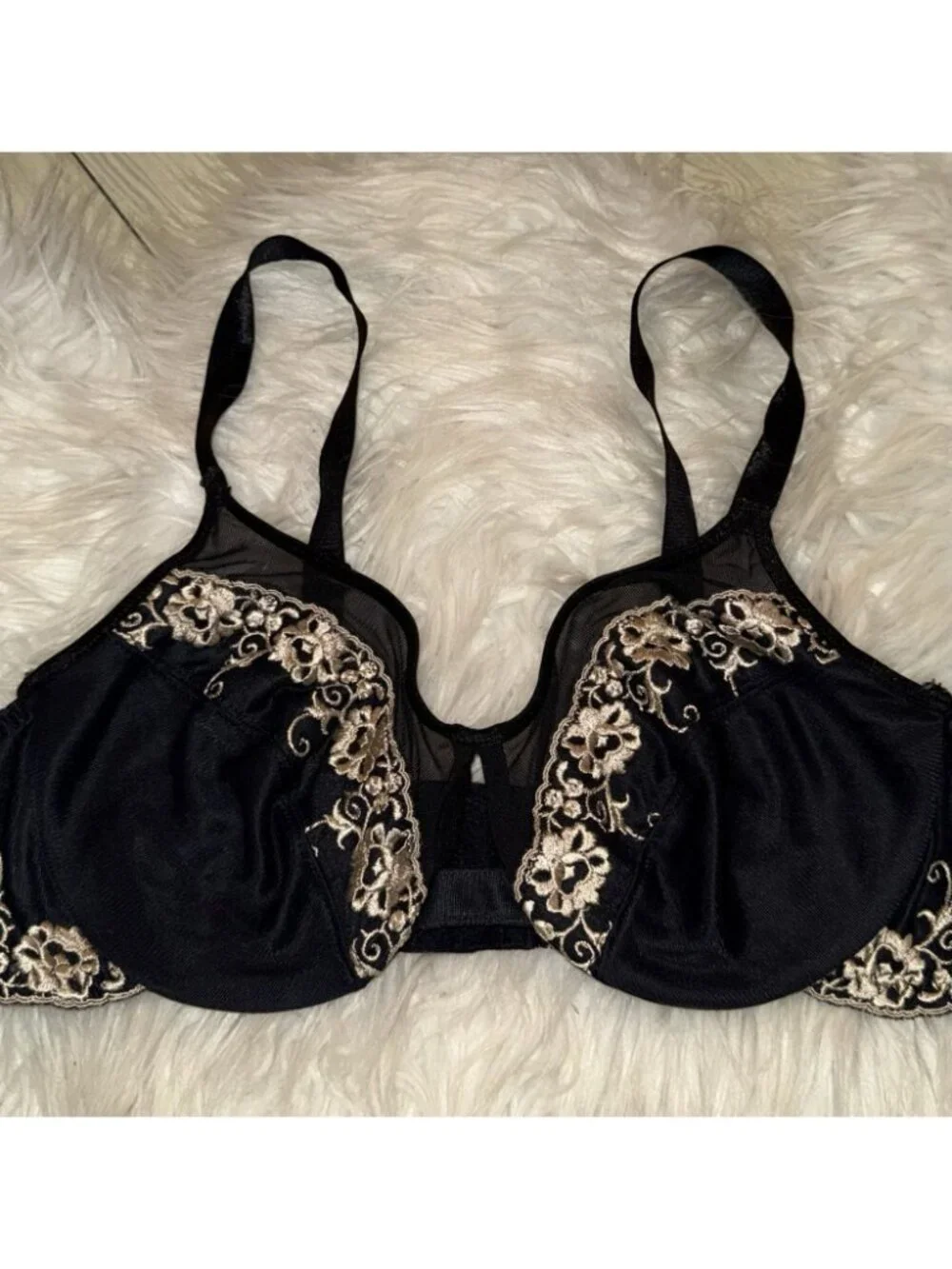 Vintage Cabernet 10610 Embroidered Unlined Underwire Bra Womens 38C Black